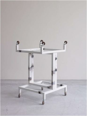 Suki Seokyeong Kang_Ssang-Shy grey_2013-15_Painted and welded steel wood wheel_Set of 2_each 110x70x80cm