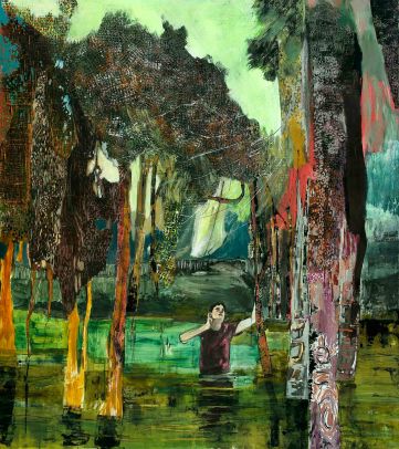 1.Hernan Bas_A boy in a bog_2010_Acrylic, airbrush and block print on paper_147.31x132